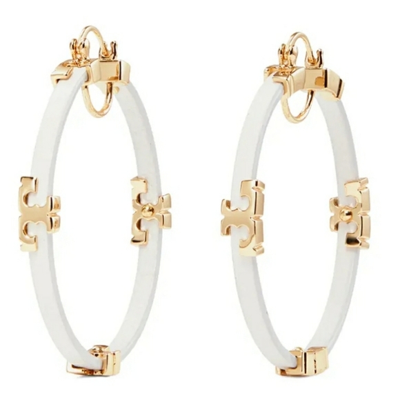 Tory Burch Kira Leather Hoop Earrings - Picture 5 of 6